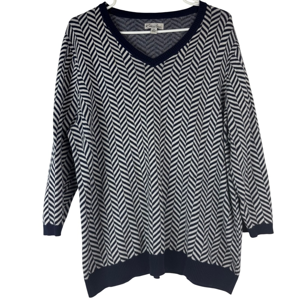 Kim Rogers Woman 2X V Neck Chevron Pattern Cotton‎ Sweater Pullover Plus Size